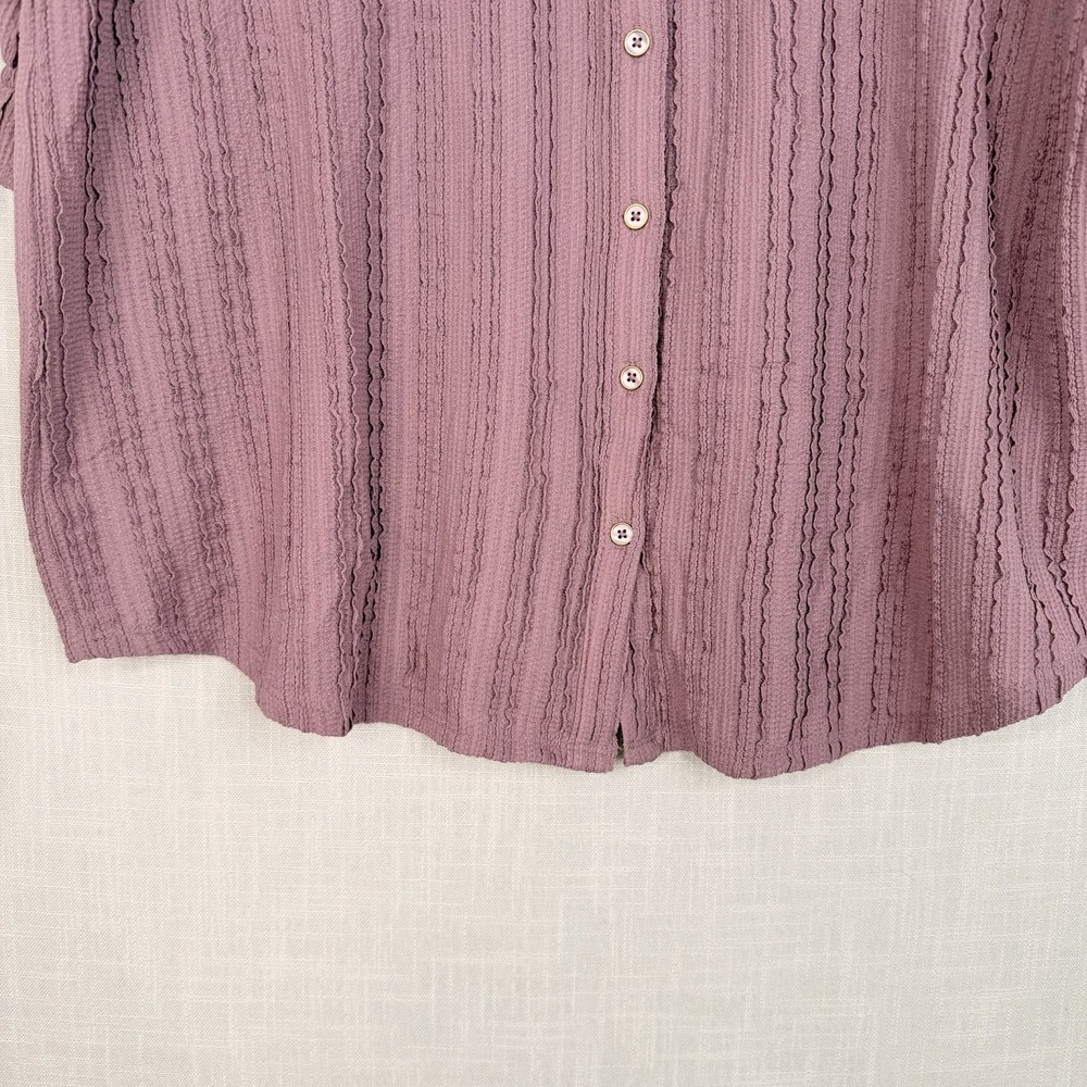 Cable & Gauge Women's Textured Puff Sleeve Button Front Blouse Mauve Pink 2XL - Picture 6 of 16